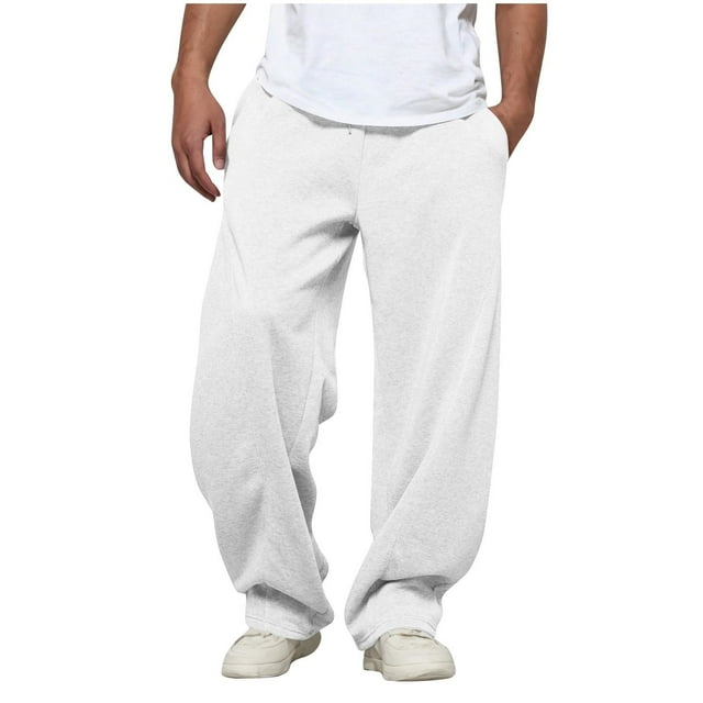 Men's Casual Pants, Elastic Waist with Drawstring and Pockets, Lightweight Polyester for Outdoor Comfort and Daily Wear