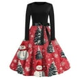 thumbnail image 2 of Christmas Dresses for Women Women's Fashion Vintage Long Sleeve Round Neck Christmas Printed Evening Party Dresses for Formal Event,Watermelon Red,XL, 2 of 4