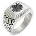 thumbnail image 1 of Stainless Steel Taira Ageha Samurai Crest Geometric Pattern Step-Down Biker Style Polished Ring, 1 of 1