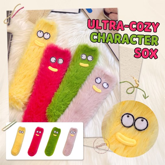 Fabrcox Cozy Casual Slipper Socks, Funny Cartoon Big Eyes Monster Thick Warm Winter Home Lounge Floor Socks (B)