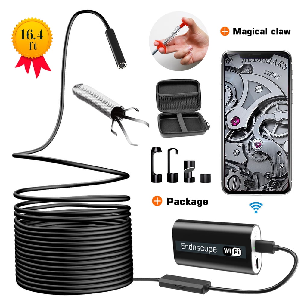 5M Inspection Camera Endoscope USB Borescope Snake Camera Wireless WiFi Waterproof with 24/¡/± Flexible Grabber Pick-up Tool 4 Finger Claw Retriever Snake 720P HD 2.0 MP for Android,IOS,iPhone