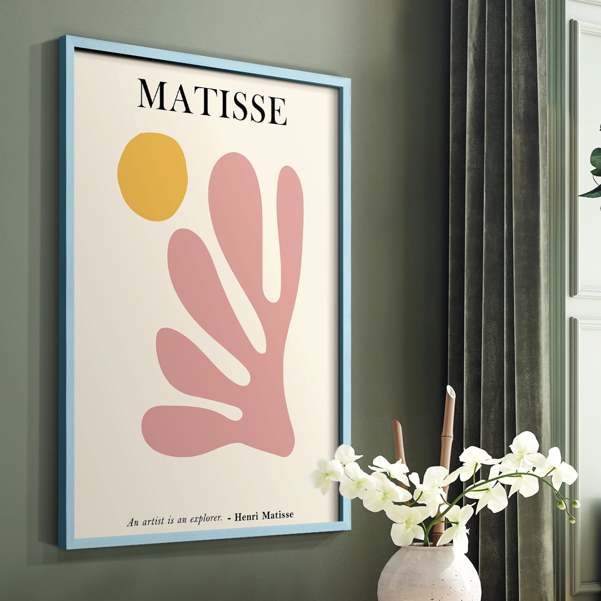 Matisse CDLXXX in Blue Solid Wood Framed Print No Nail Hanging