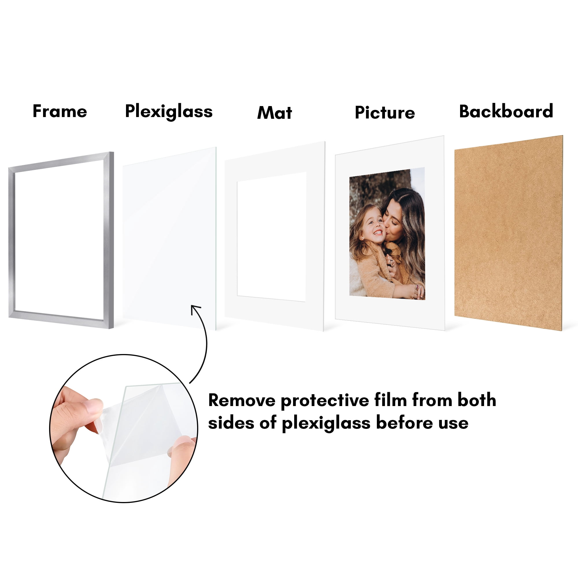 Americanflat 16x20 Picture Frame with Polished Plexiglass with 11x14 Mat 5 Pack Display Photo Frames - Silver
