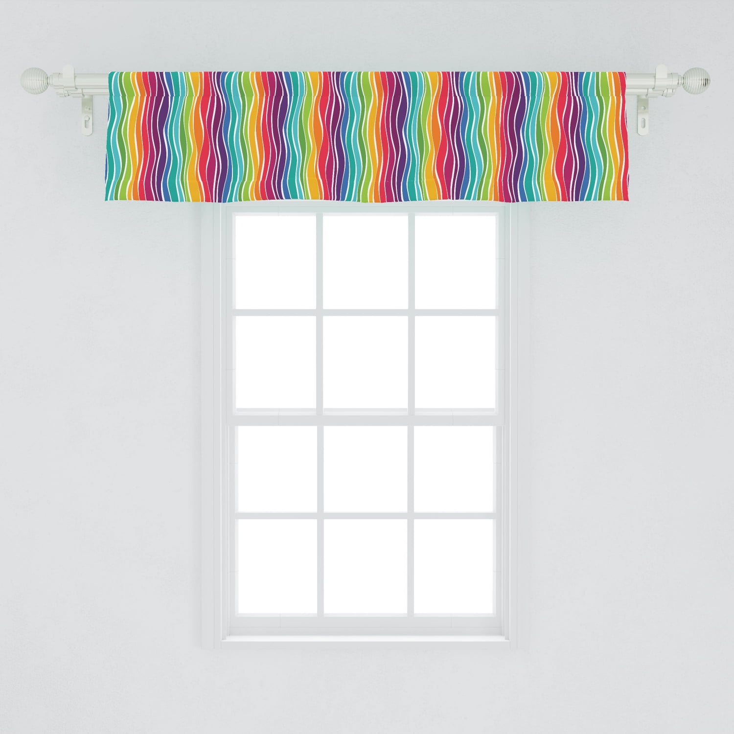 Rainbow Window Valance, Colorful Swirls Vertical Waves Rhythmic Design