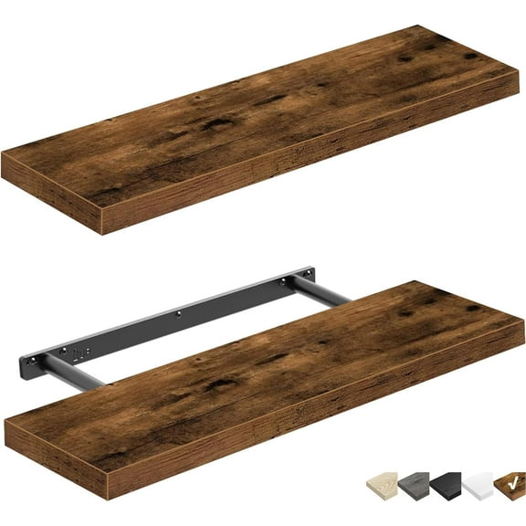 Floating Shelves Wall Shelf 24 inches Long Farmhouse Bathroom Decor Bedroom Kitchen Living Room Wall Mounted 24 x 9 inch Set of 2, Rustic Brown (008-60BN)