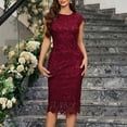 thumbnail image 4 of Sakmal Curvy Casual Dresses for Women Sheath Bodycon Red Long Dress Lace Sexy Dresses for Women, 4 of 7