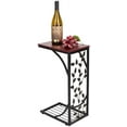 thumbnail image 3 of C Shaped End Table Sofa Side Table for Living Room, Couch Small Coffee Tray Snack Table Slide Under Sofa with Elegant Leaf Design, Bronze Metal Frame and Wooden Tabletop, Brown & Golden, 3 of 18