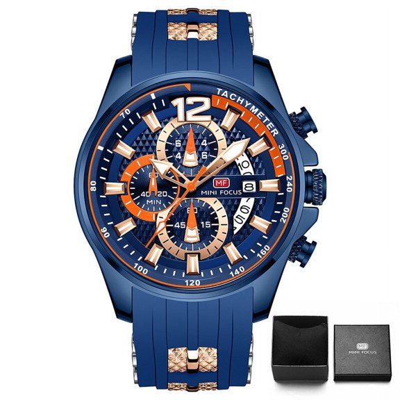 MINI FOCUS Fashion Watches For Mens Top Brand Luxury Quartz Waterproof Sports Wristwatches Relogio Masculino Blue Silicone Strap
