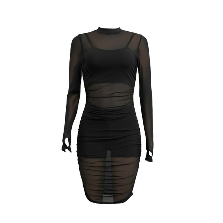 Black dress with mesh cheap bottom