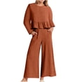 thumbnail image 1 of Yuyuzo Womens Cotton Linen 2 Piece Outfits Long Sleeve Ruffle Crewneck Tops Wide Leg Pants Lounge Tracksuits Sets, 1 of 5