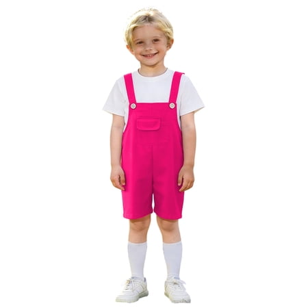 ANINEO Boys Candy Color Suspenders Outfit Sets Casual O-Neck Short Sleeve T-Shirts With Romper For Children Kindergarten Performance And School Events Adorable Toddler Clothes Sets