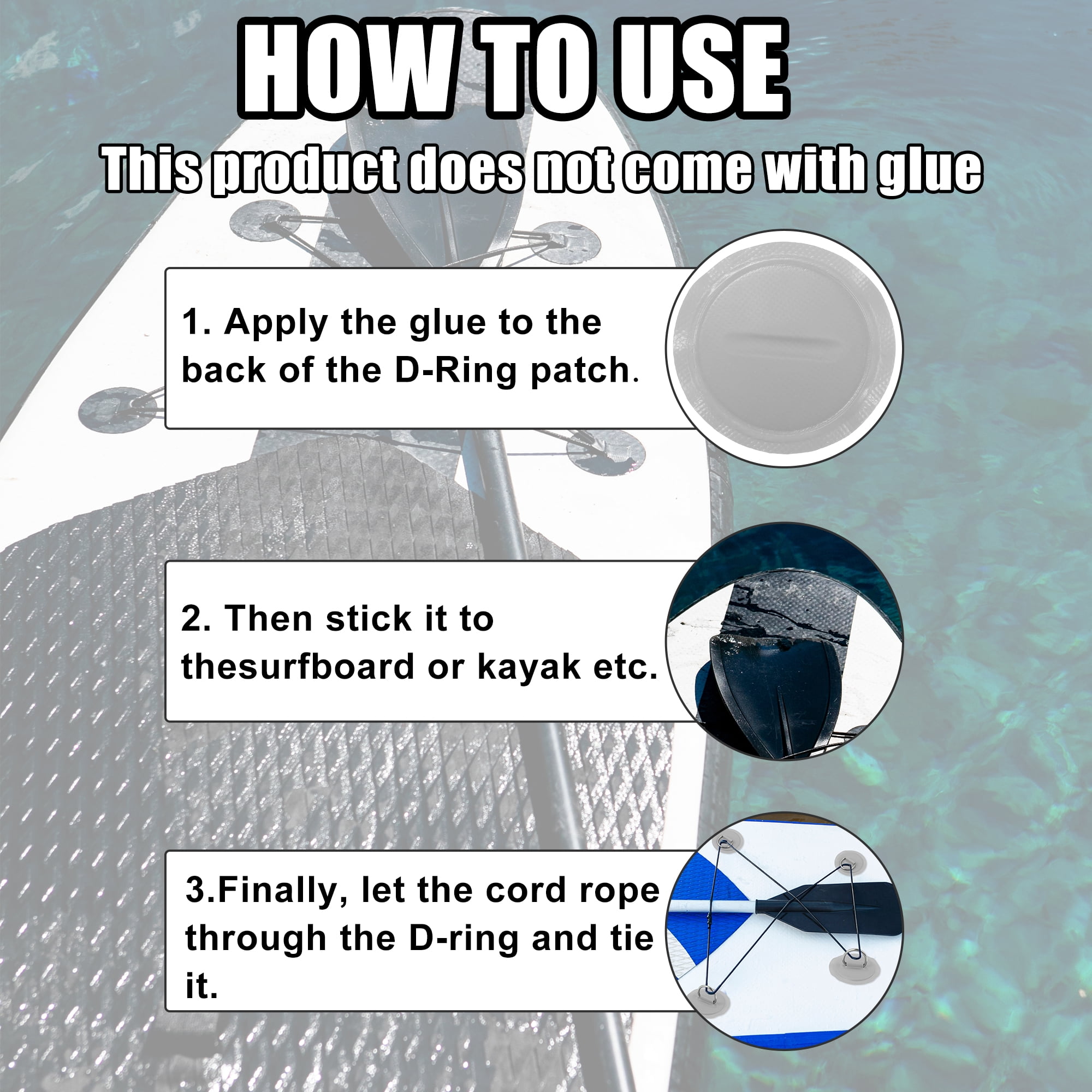 6pcs 8cm Gray D Ring Patch Stainless Steel Round Shape D Ring Pad Set for Inflatable Boat Kayak with Hooks Handle