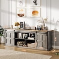 thumbnail image 2 of COZONY Farmhouse TV Stand for 75 Inch TV, Entertainment Center with Sliding Barn Doors and Storage Cabinets for Living Room,Black top panel+white body, 2 of 8