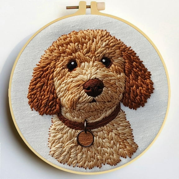 Punch Needle Kits Golden Doodle Dog Embroidery Starter Set with Hoop Easy for Beginners DIY Stress Relief Handmade Craft Hobby and Home Decor 20x20cm-6