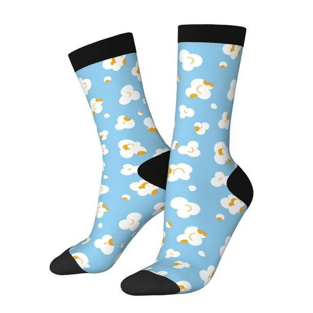 Fotbe Blue Popcorn Calcetas Largas con Estampado para Hombre y Mujer – Calcetas de Compresión Transpirables y Elásticas, Viajar y Uso Diario Talla 5-11