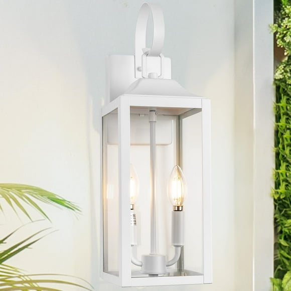 Farol de pared para exteriores Yolsunes, 19 pulgadas, blanco, impermeable, 2 luces