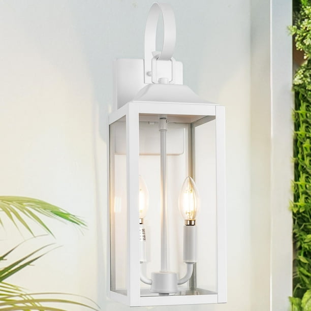Farol de pared para exteriores Yolsunes, 19 pulgadas, blanco, impermeable, 2 luces