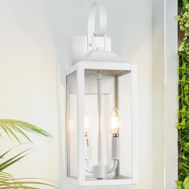 Farol de pared para exteriores Yolsunes, 19 pulgadas, blanco, impermeable, 2 luces