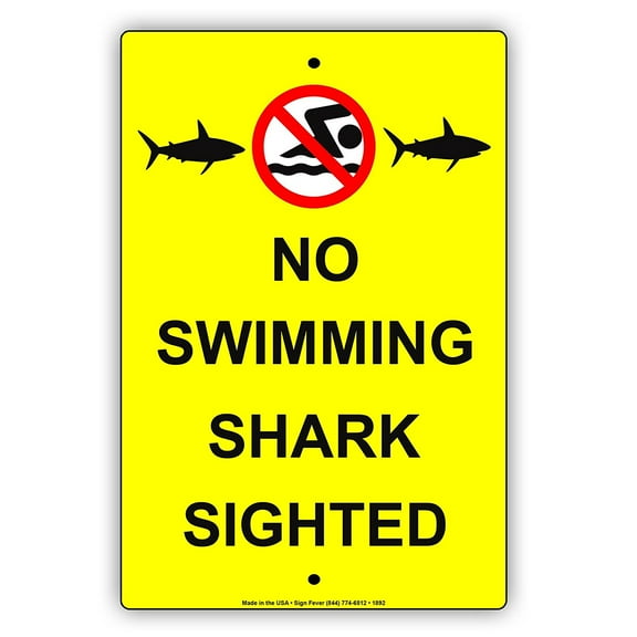 No Swimming Shark Sighted With Graphic Restriction Prohibition Alert Attention Caution Warning Notice Aluminum Metal Sign 8"x12" Plate