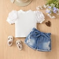 thumbnail image 2 of Utlike Girls Outfit Sets Summer Set Children's Strip Mesh Short Sleeve + Ripped Denim Shorts Two Piece Set Girls Matching Sets Size 4 Years-5 Years, 2 of 9