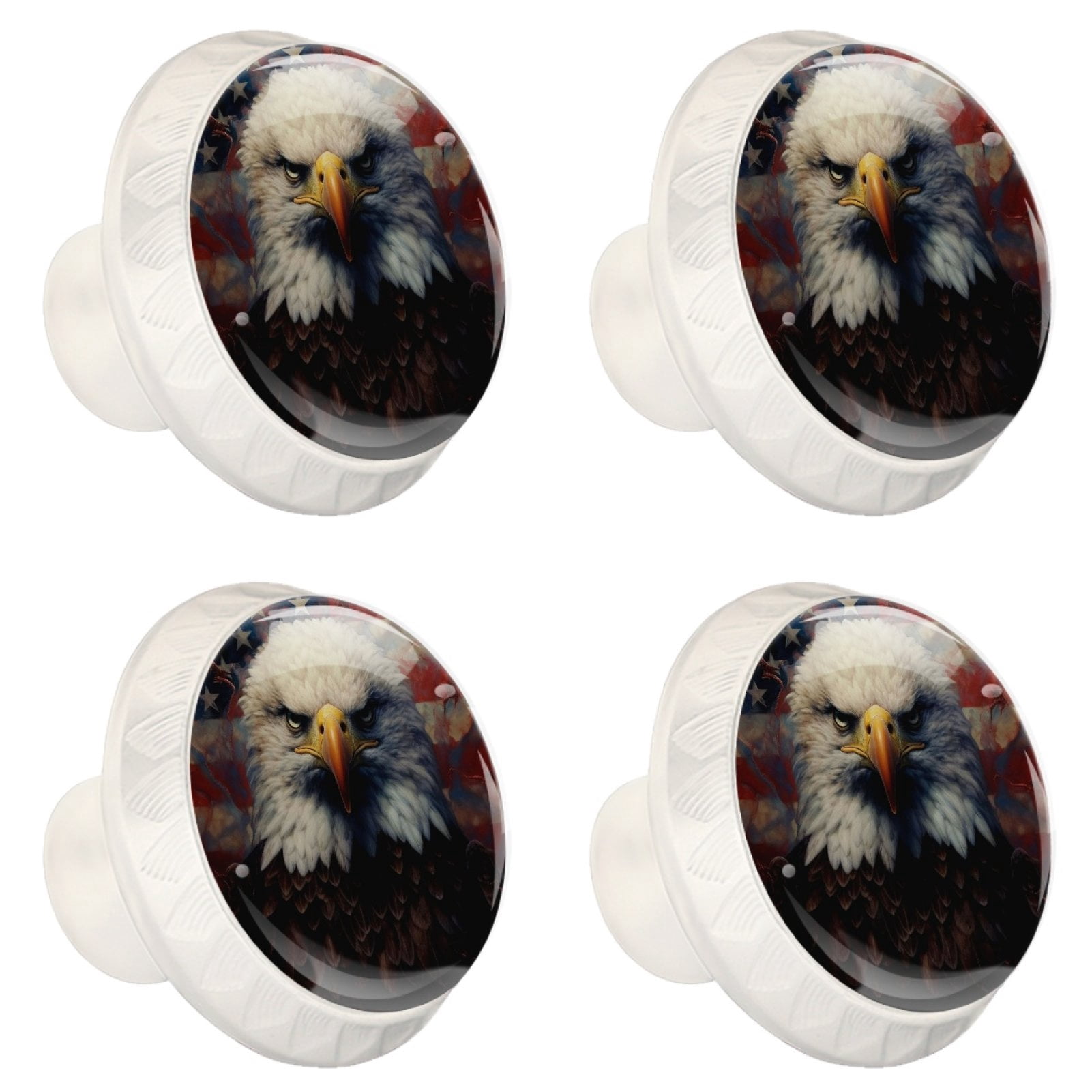 4 Pcs Eagle and American Flag Knobs for Kitchen Cabinet Cupboard Dresser Bookcase Drawer Pulls Handles Round Home Decor