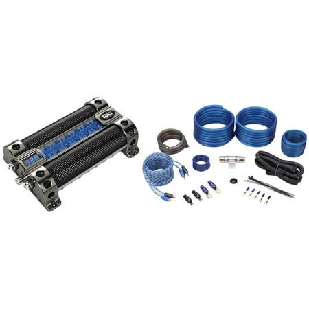 Boss CAP8 8 Farad Car Audio Capacitor With Digital Volt Meter + 4 AWG Amp Kit