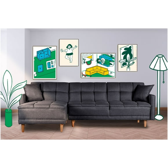 Sala Modular Reversible Makora Sunny Con Memory Foam Color Gris Oxford Lino Respaldo Reclinable De 3 Posiciones Makora Reversible