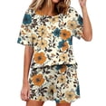 thumbnail image 2 of Maqroz Pajama Sets for Women 2 Piece Soft Sleepwear Short Sleeve Top and Shorts 2 Piece Loungewear Floral Print Nightwear with Pockets Comfortable Breathable Pjs Sets Casual Home Wear, 2 of 7
