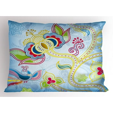 Ambesonne East Pillow Sham, Colorful Floral Art Motif, 26" X 20", Multicolor