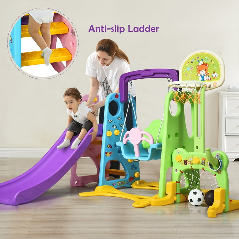 Costway 6 In 1 Toddler Climber and Swing Set w Basketball Hoop