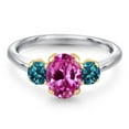 thumbnail image 3 of Gem Stone King 925 Silver and 10K Yellow Gold Pink Created Sapphire and London Blue Topaz Engagement Ring for Women | 2.31 Cttw | Oval 8X6MM | Gemstone September Birthstone | Size 9, 3 of 6
