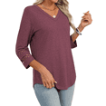 thumbnail image 3 of Blusas Elegantes e Informales de 3/4 para Mujer, Camisetas de Cuello en V A , Ropa de Verano 2025. Rojo Púrpura L, 3 of 7