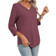 thumbnail image 3 of Blusas Elegantes e Informales de 3/4 para Mujer, Camisetas de Cuello en V A , Ropa de Verano 2025. Rojo Púrpura S, 3 of 7