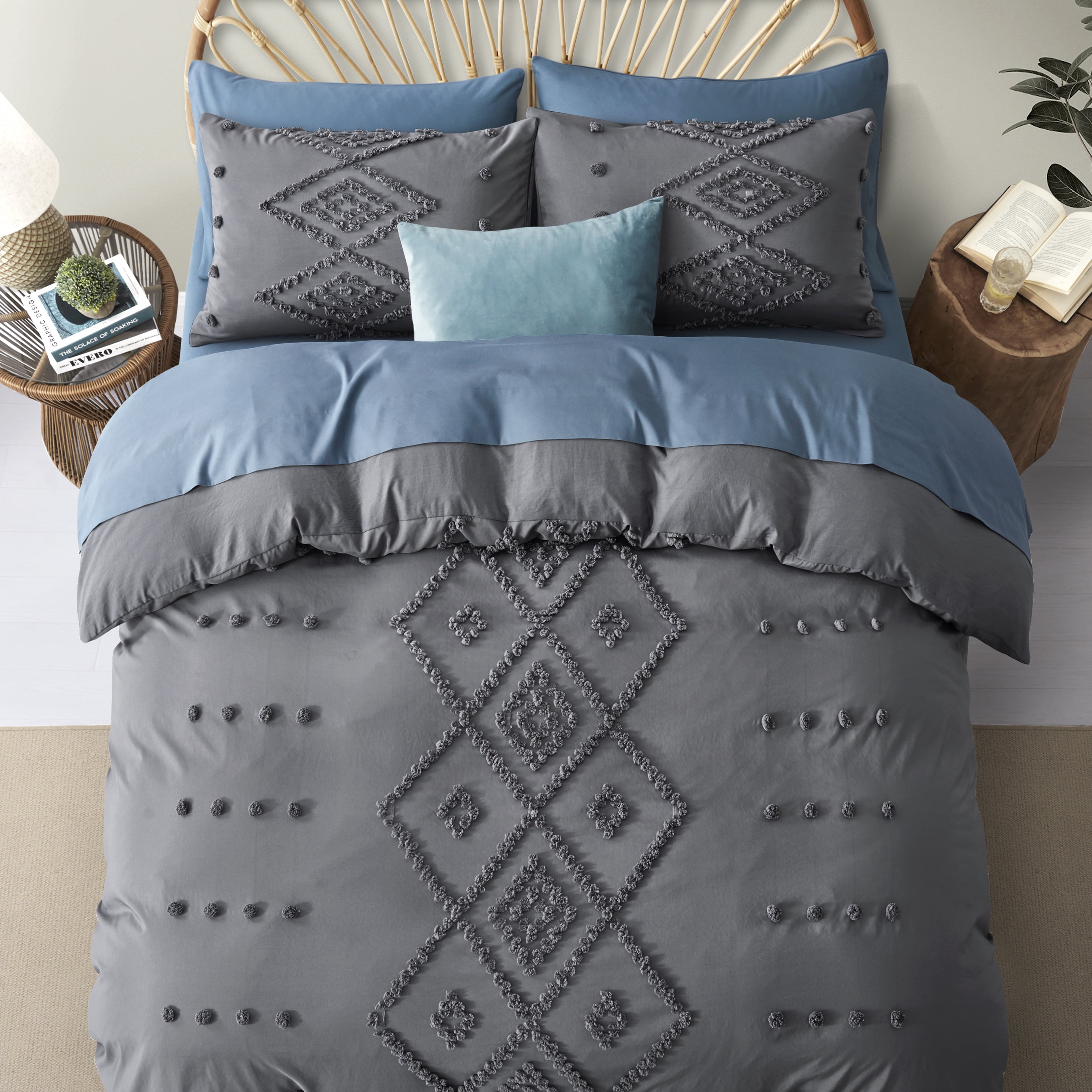 Queen Duvet Cover, Soft Bedding Set for All Seasons, Comforter Set, Boho Embroidery, Multi Colors & Sizes Available(Gray, 3 Pcs, 90"x 90")