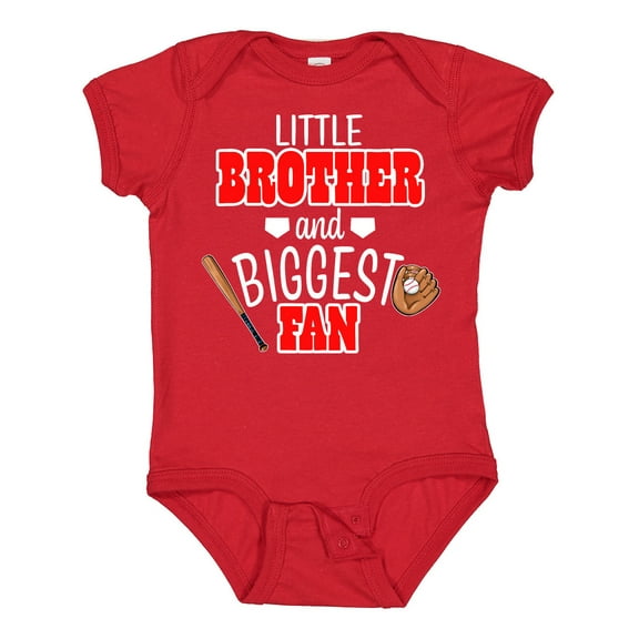 Inktastic Little Brother and Biggest Fan- Baseball Glove and Bat Boys Baby Bodysuit