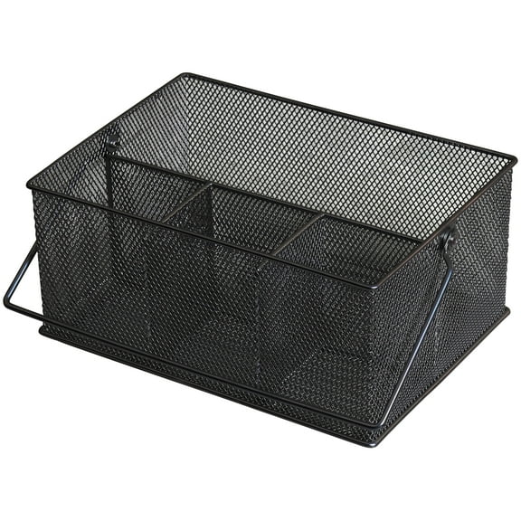 YBM Home Mesh Utensil Caddy, Napkin Holder and Condiment Organizer, Multi-Purpose Silver Coated Silverware Caddy Ideal for Picnic, Dining, Tailgating, and Entertaining