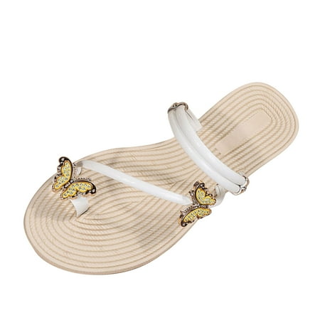

Luiyenes Ladies Fashion Summer Butterfly Cover Toe Straw Bottom Flat Beach Sandals