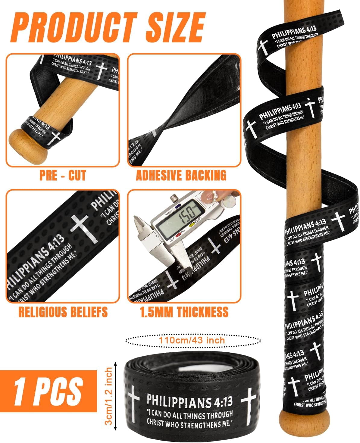 HomeJoy  Baseball Bat Grip Tapes, Faith Cross Bat Grip Tape, 1.5mm Precut and Full Adhesive Baseball Wrist Tape, Scripture Designs Non-Slip Religious Baseball Grip Tapes for Sports