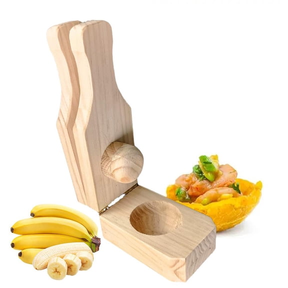 Wooden Plantain Press for Tostones & Tostones Cups - Reusable Banana Smasher Maker, 2-in-1 Crispy Fried Plantain Chips Tool