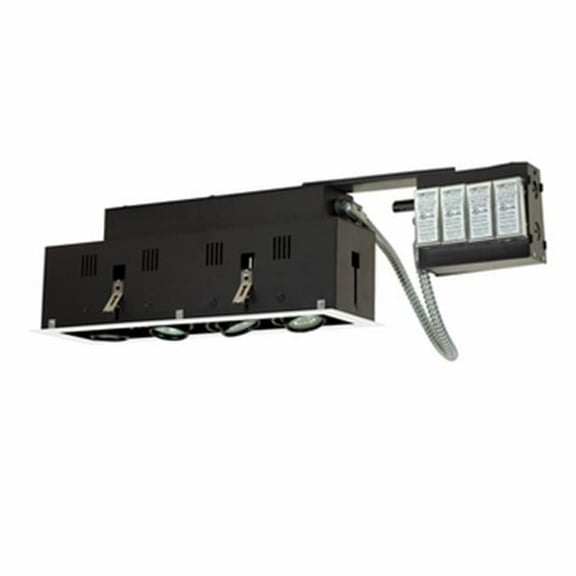 Four-Light Double Gimbal Linear Recessed Fixture Low Voltage, White Trim with Black Interior