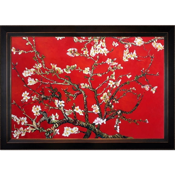 La Pastiche  Original 'Branches of an Almond Tree in Blossom, Ruby Red' Hand-painted Framed Canvas Art