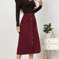 thumbnail image 4 of Jupe Patineuse Midi Évasée Taille Haute à Boutons pour Femmes, Bourgogne, L, 4 of 6