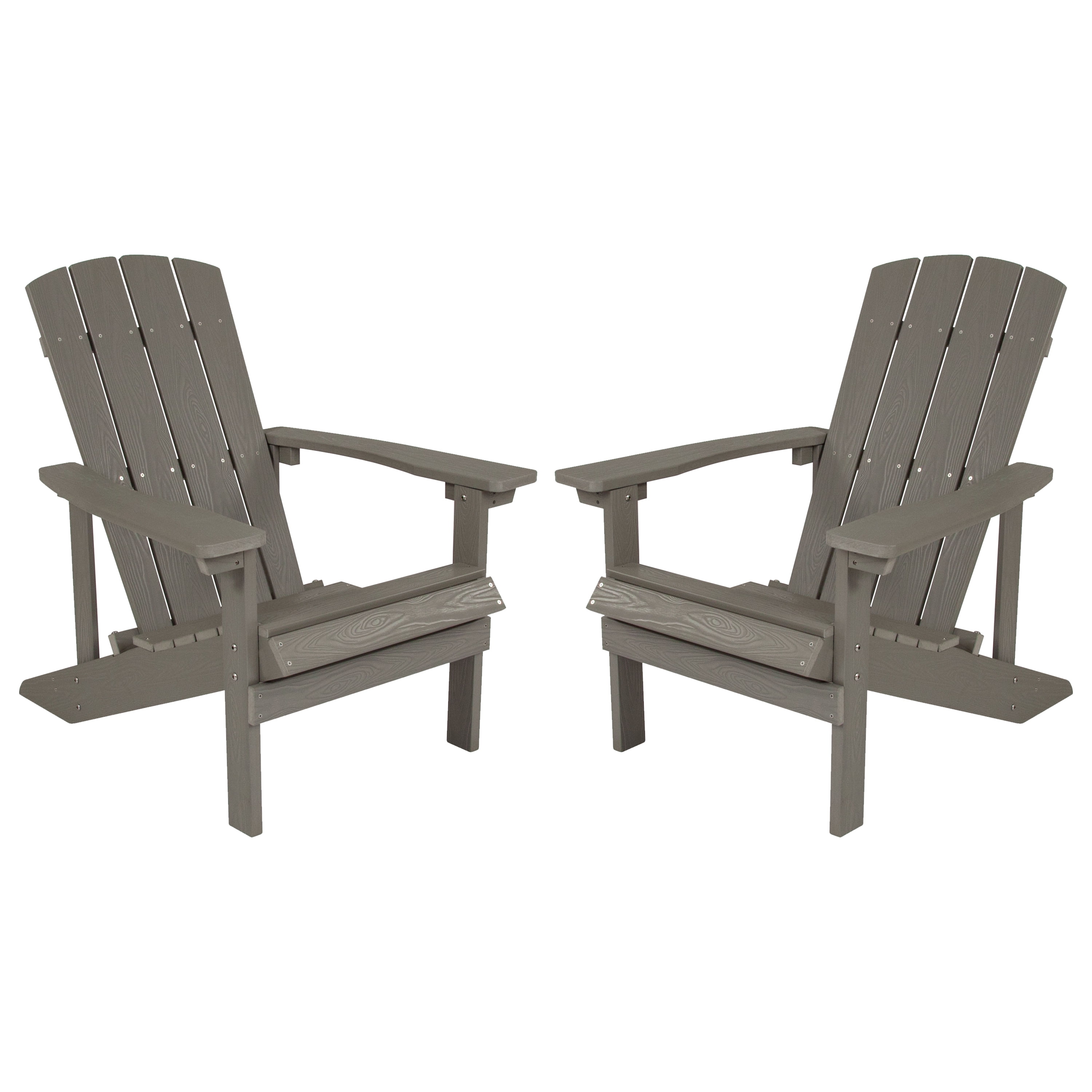 Emma + Oliver Set of 2 Outdoor Gray All-Weather Poly Resin Wood Adirondack Chairs