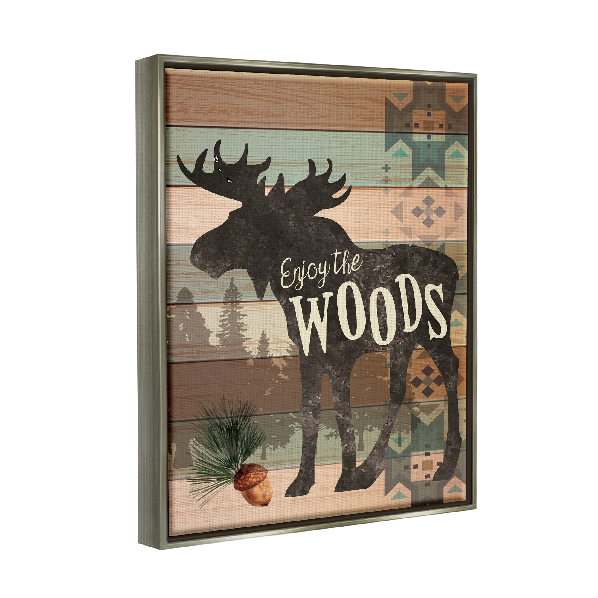 Stupell Enjoy The Wood Patterned Moose Animals & Insects Painting Gray Floater Framed Art Print Wall Art