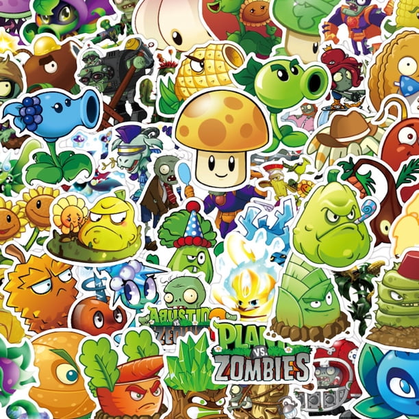 Pegatinas de anime con plantas y zombis, paquete de 50 unidades, 5-7 cm, decorativas