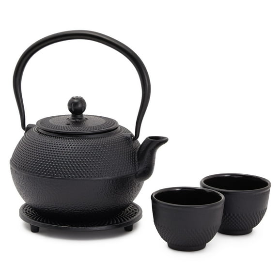 Juvale Cast Iron Teapot - 1200 mL, Black, 2 Cups - Japanese Tea Set with Stainless Steel Infuser & Stovetop Kettle for Loose Leaf Tea