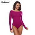 thumbnail image 2 of Body de una pieza de manga larga suave para mujer de Cozzifree, cuello barco, parte de arriba básica elástica con broches en negro y blanco, 2 of 5