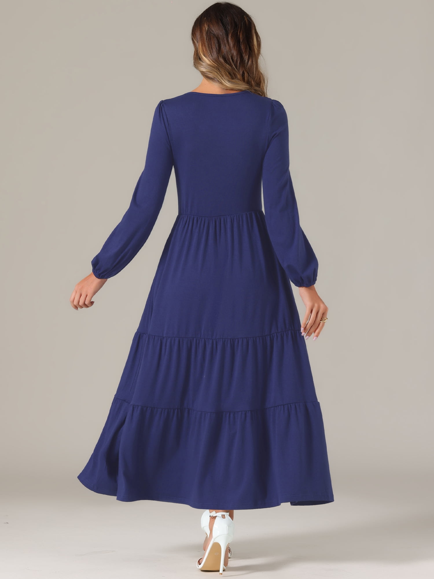 DARING DIVA Crew Neck Long Sleeve High Waist Dress L Dark Blue