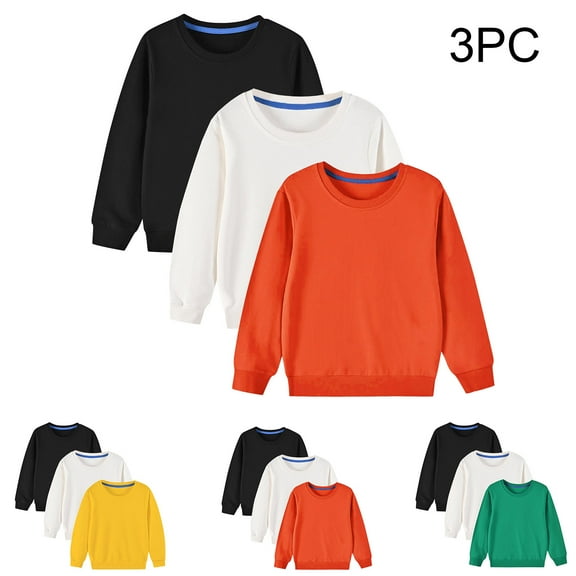 CYMMPU Boys Sweatshirts for Kids Crew Neck Sweater 3 Pack Fleece Sweatshirts Casual Basic Crewneck Sweatshirt for Boys or Girls Orange 3 Years