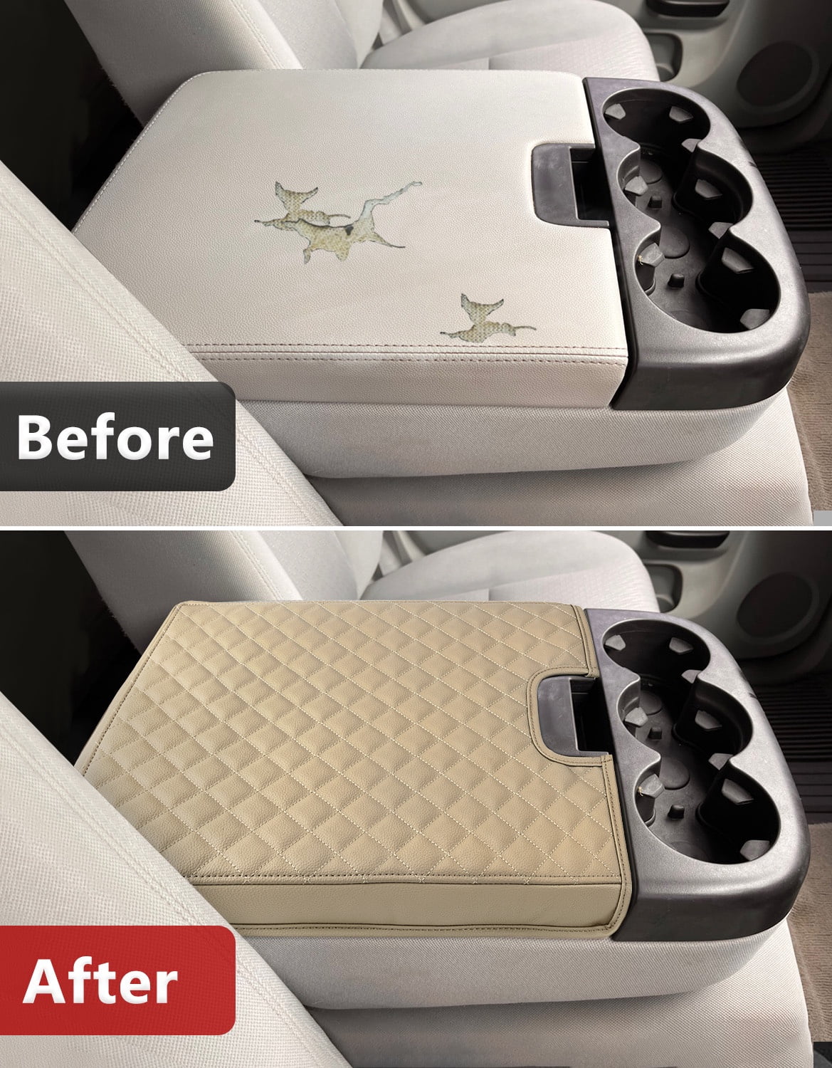 KBH Center Console Cover for 2007-2014 Silverado Tahoe Sierra Yukon Suburban with Jump Seat Console, Anti-Scratch Leather Arm Rest Cushion Pad Protector Interior Accessories, Beige